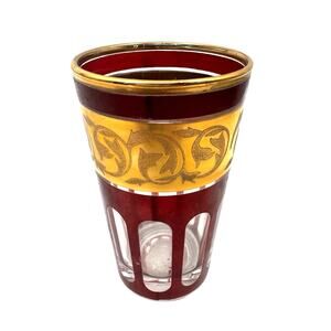 Cranberry Glass Cup Gilt Gold Trim Vintage Made in France